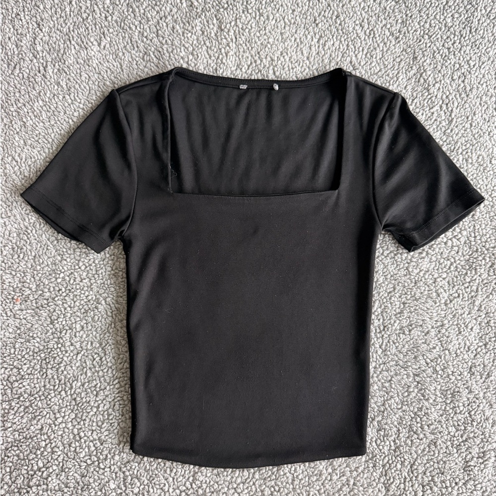 Black basic square neck top
